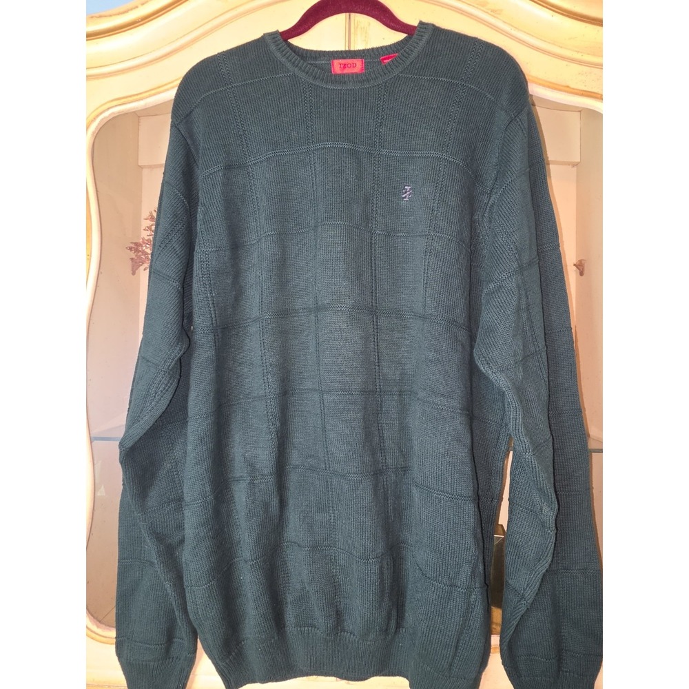 IZOD Mens LT Large Tall Sweater Holiday Christmas Green Cotton Crewneck Pullover